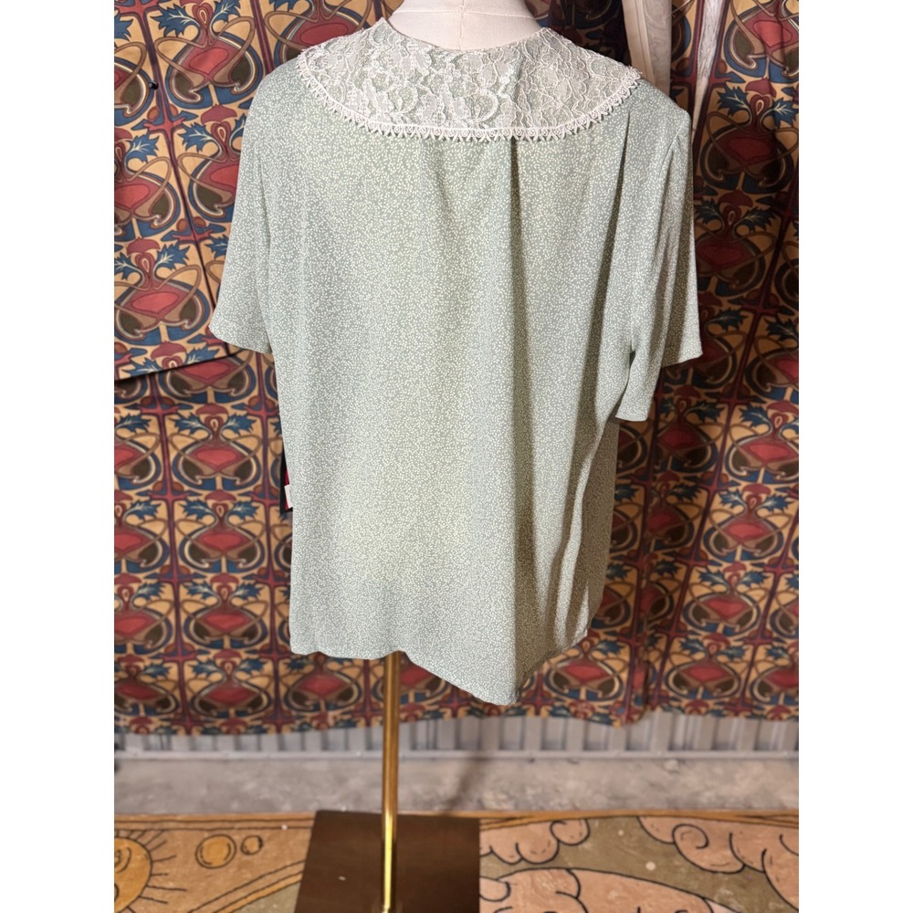 Koret Flower Market Sage‎ Green Lace Collar Short Sleeve Blouse Womens Plus 16W - Picture 4 of 4
